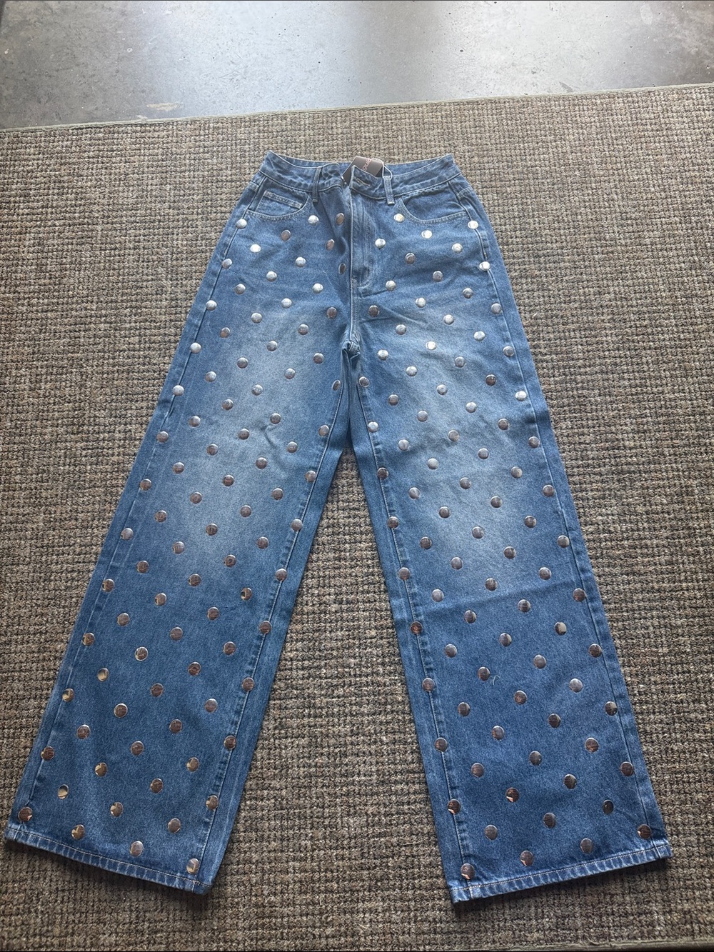 Missguided Blue High Rise Wide Leg Jeans with Metallic Polka Dots